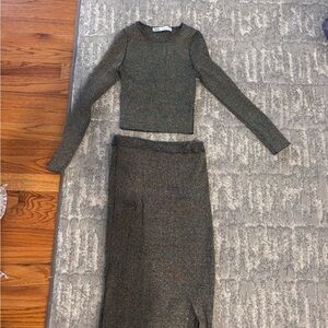Zara metallic Ribbed Knit top and skirt - S/M